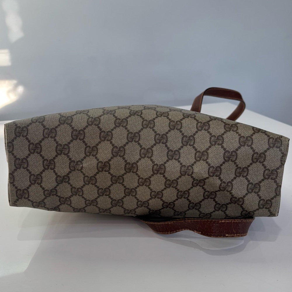 Gucci Vintage GG Supreme Monogram Canvas Shoulder Tote Brown Leather Trim Italy - Picture 8 of 10
